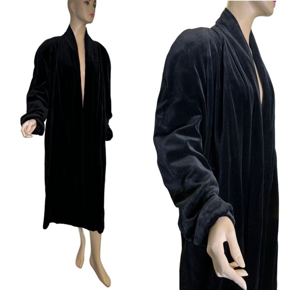 Vintage Black Velvet Open Front Overcoat Kimono Opera Coat - Picture 1 of 11